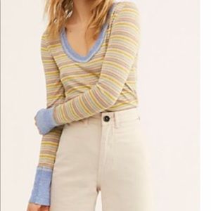 NEW $98 Free People METALLIC Moonlight Stripe Top M - XL